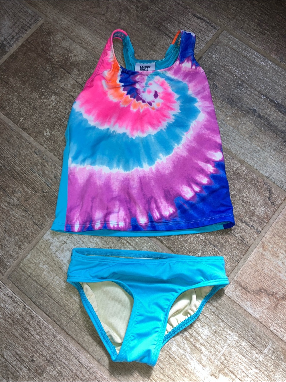 LANDS END GIRLS Tie-Dye Tankini Swim Set